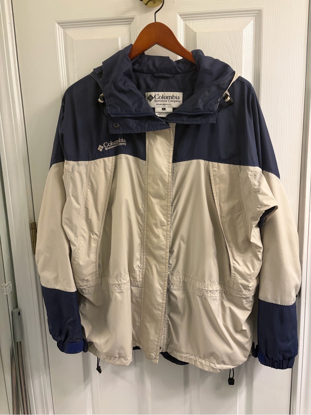 Womens Columbia Navy and Beige Hooded Shell Jacket